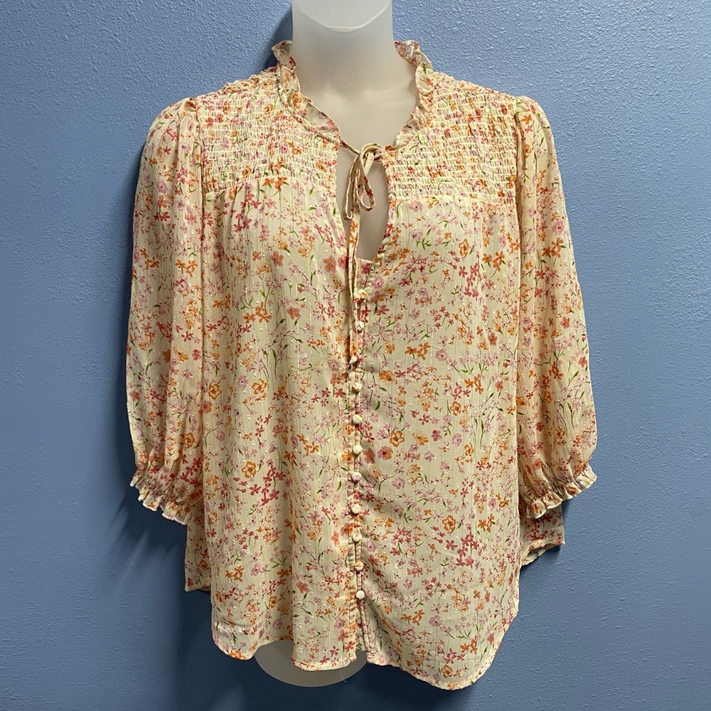 PERCH BY BLU PEPPER LIGHTWEIGHT FABRIC. 3/4 SLEEVE FLORAL PRINT TOP LADIES 3X